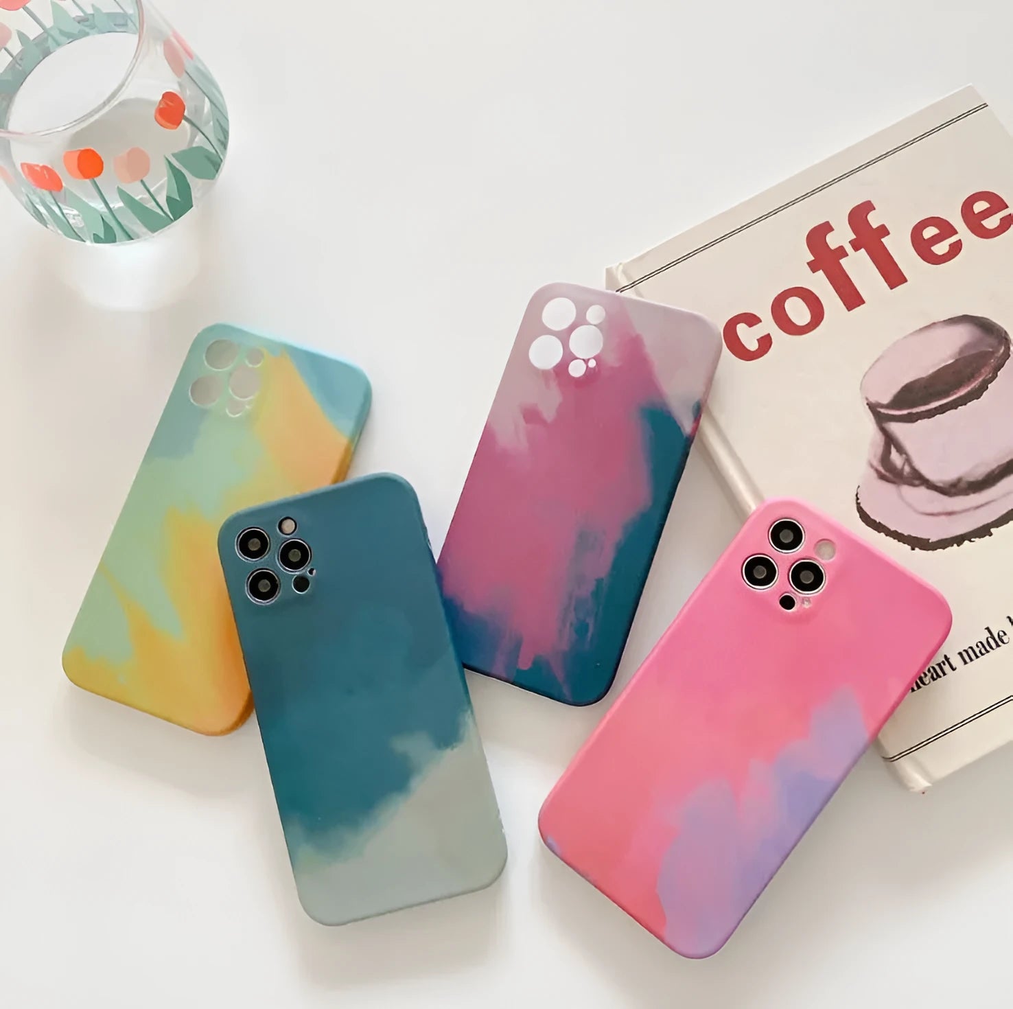 Soft silicone iPhone case with blue and purple gradient geometric abstract pattern.