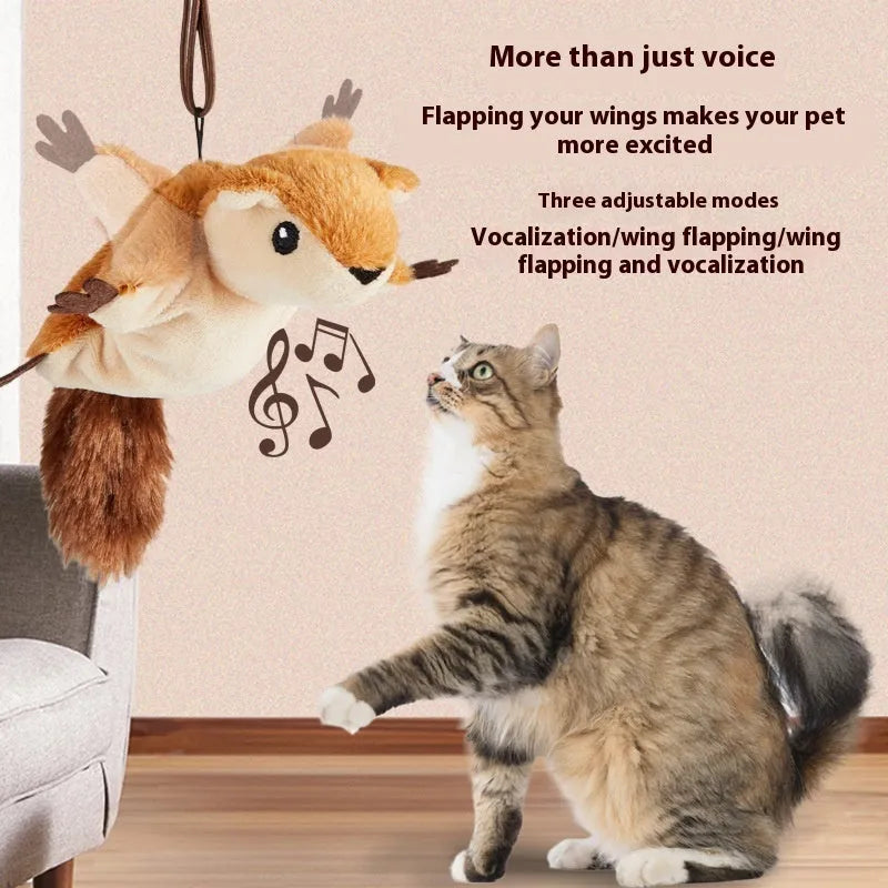 Electric plush toy with flapping wings and sound, six styles, colour box with lanyard and data cable