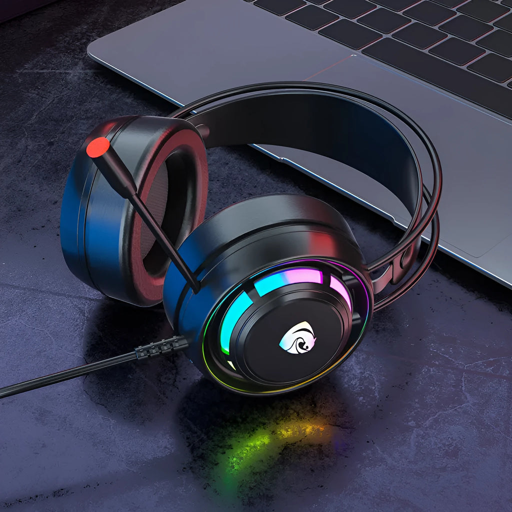 Black wired computer headset with microphone, large 50mm ear cups with sponge cushions, and a long 2.2m cable.