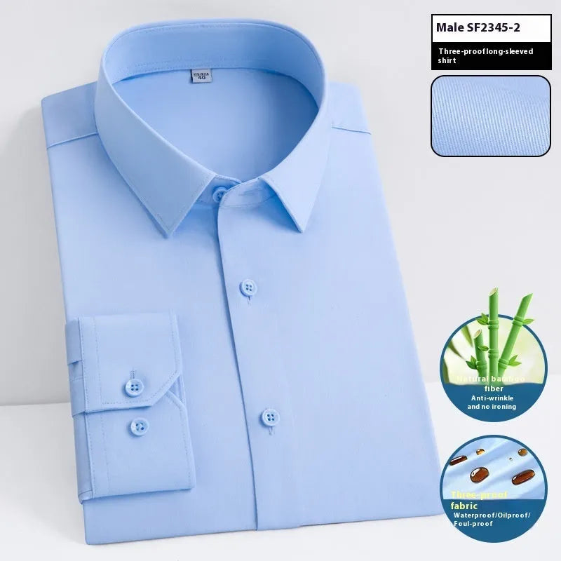 Men's bamboo fibre business shirt with square collar available in long sleeve and short sleeve styles