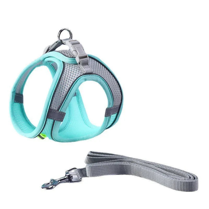 Adjustable reflective mesh pet harness and lead set with 1.5 m rope for cats and dogs