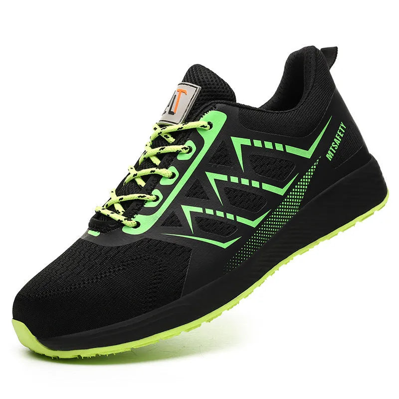 Ultra-light black labour protection shoes with steel toe cap and lace-up front.