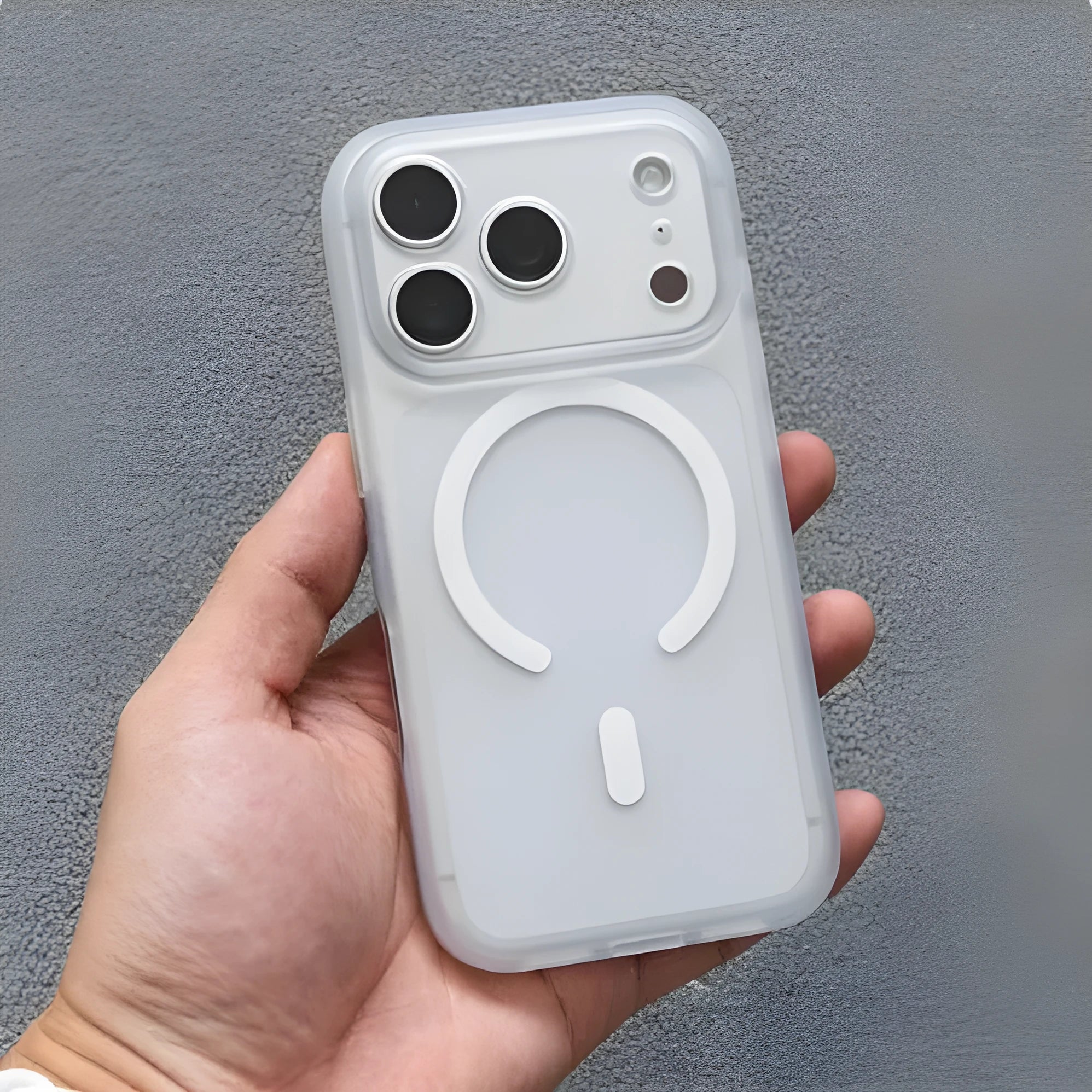 Magnetic phone case for iPhone 17 with anti-fall protection in transparent black finish