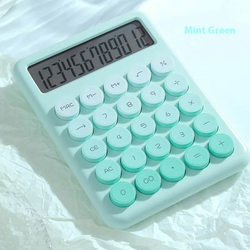 Desk calculator with gradient colour design in violet, pink, blue, and green options