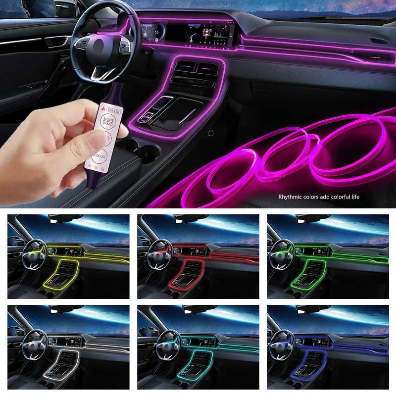 RGB car interior LED light strip with USB power cable and manual controller for colour selection