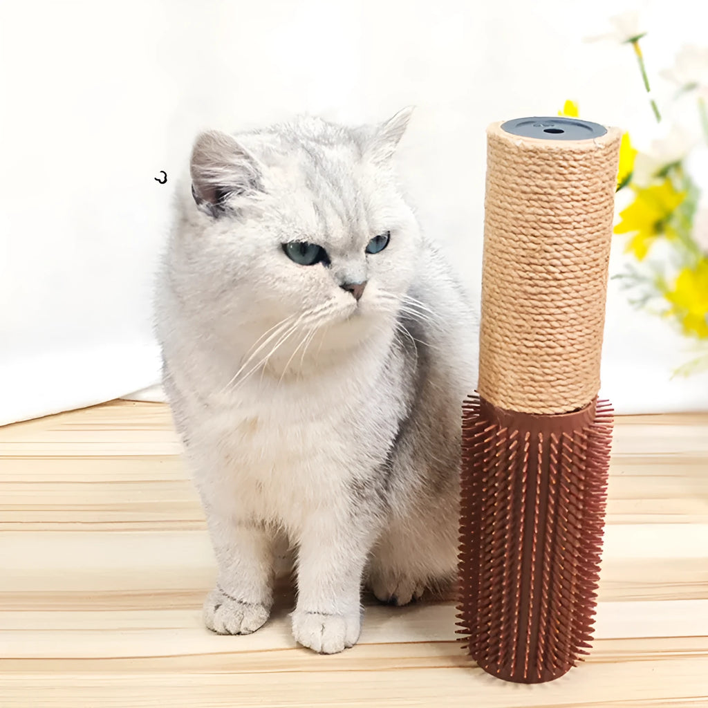 Brown sisal cat scratching post 30cm tall with wooden base for furniture protection