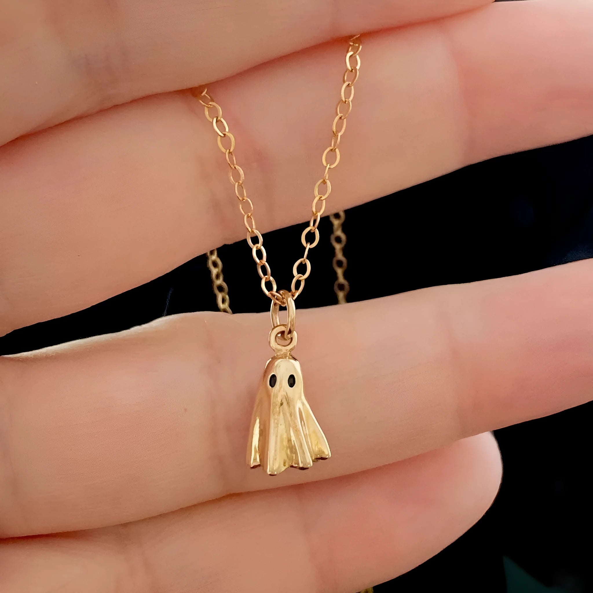 Ghost pendant necklace with titanium steel pendant and stainless steel twisted chain