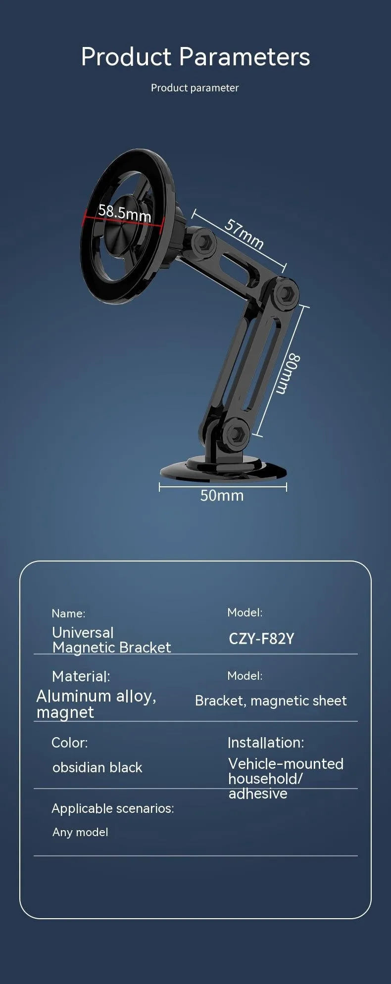All-metal magnetic car phone holder in four colours with two magnetic rings and spare adhesive pads