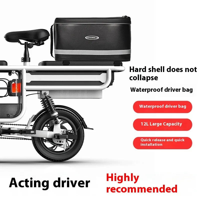 Black waterproof PU leather bicycle equipment bag with 12 litre capacity for car transport