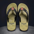 Men's black flip flops with EVA foam upper and textured PVC sole, shown on a neutral background.