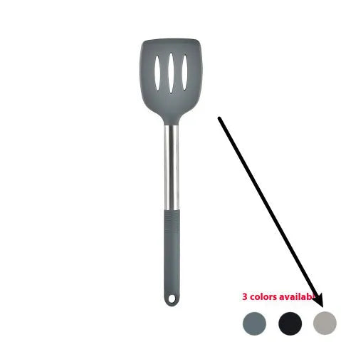 12-piece black silicone kitchen utensil set including spatula, spoon, and claw tools in a rotating storage bucket on a kitchen counter.