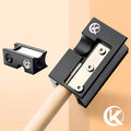 Black metal billiard cue tip repair tool with mounting accessories