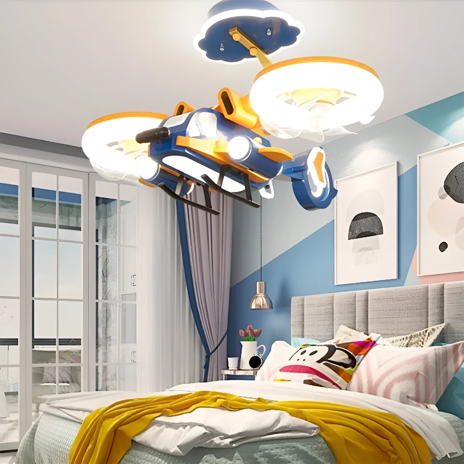 Smart Fighter Boy ceiling fan light with acrylic shade and metal blades for bedroom installation