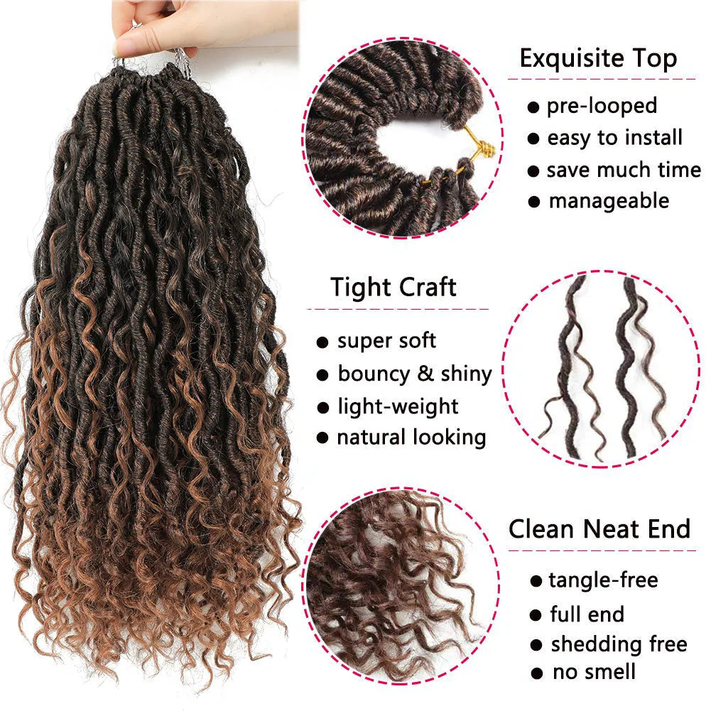 Crochet hair in dirty braid style, chemical fibre high temperature wire, 14in and 18in, colours 1B, 1B/27, 1B/30, 1B/Bug.