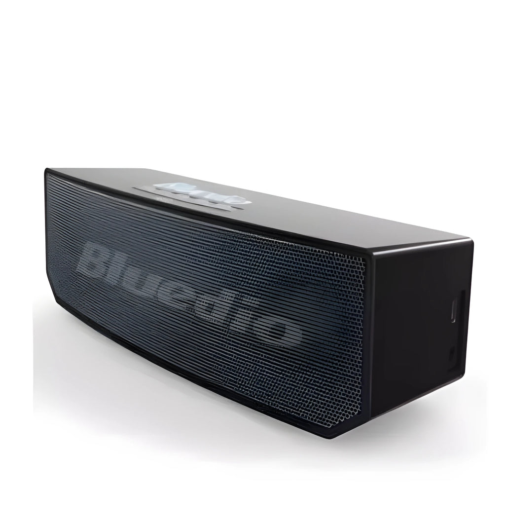 Black cloud smart speaker with compact design and micro-USB port.