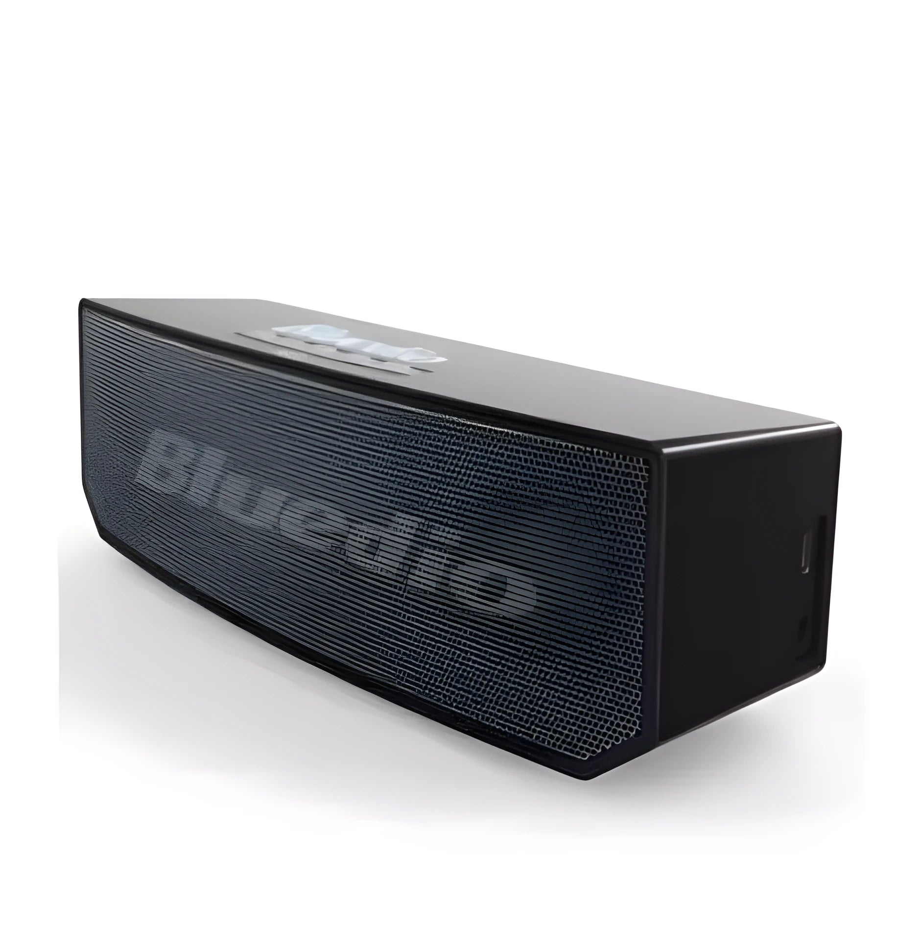 Black cloud smart speaker with compact design and micro-USB port.
