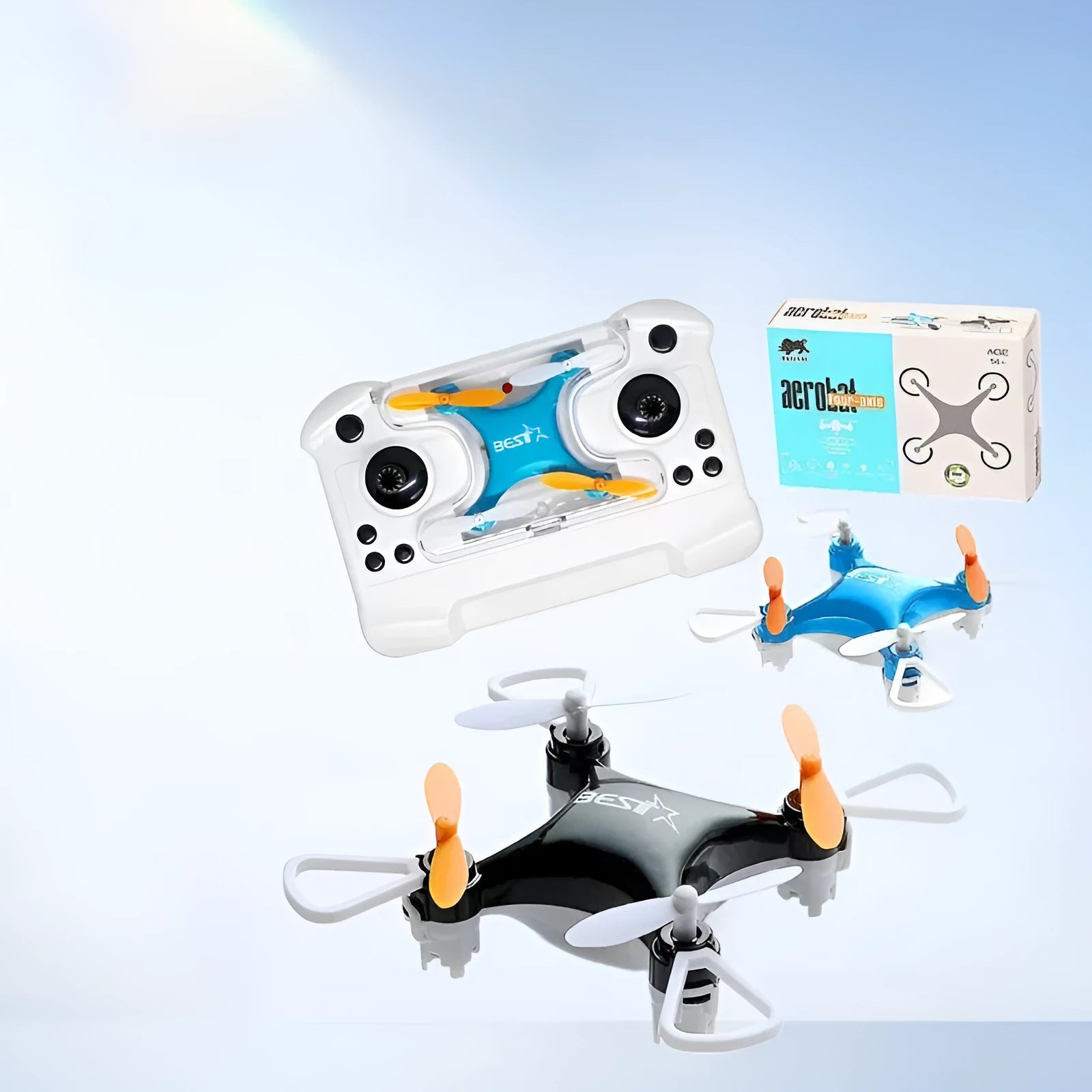 Mini quadcopter drone toy in black with headless mode and altitude hold, 7.4cm size