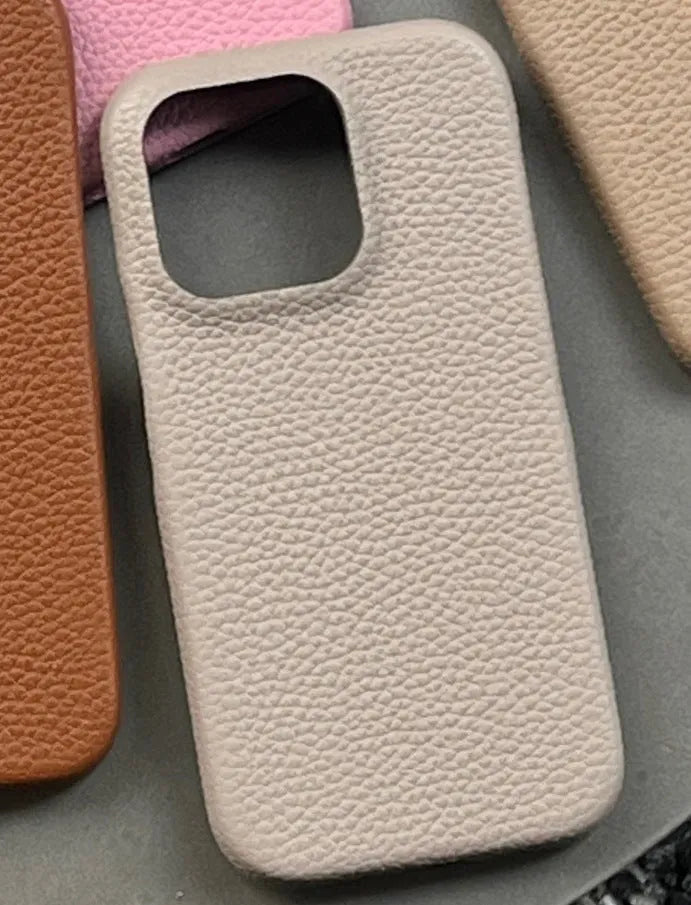 Solid colour leather phone case for Apple iPhone – caramel colour with slim profile and leather texture