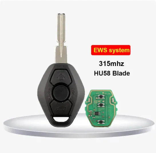 BMW EWS 3 button remote replacement key with ID44 chip and HU58 blade