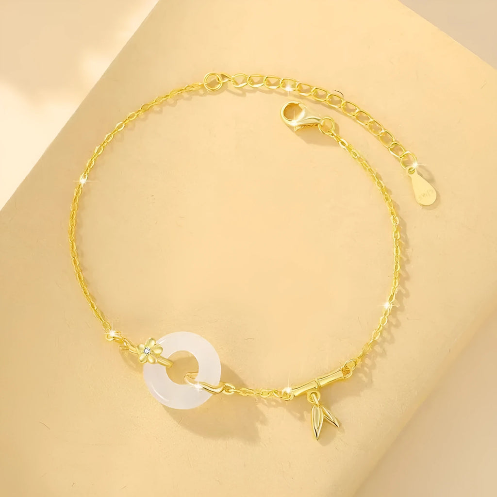 Silver gold electroplated women's bracelet with white chalcedony gemstone and starry sky design elements