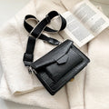 A PU fabric crossbody bag with an adjustable strap, shown in dark brown colour.
