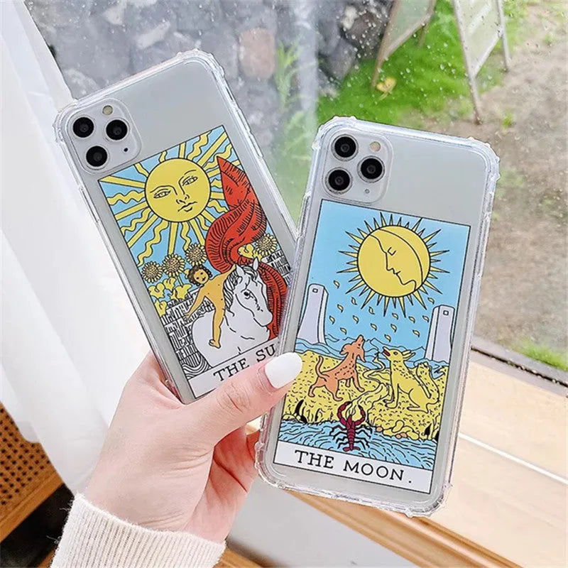 Retro cartoon graffiti design phone case for iPhone in sun and moon colours