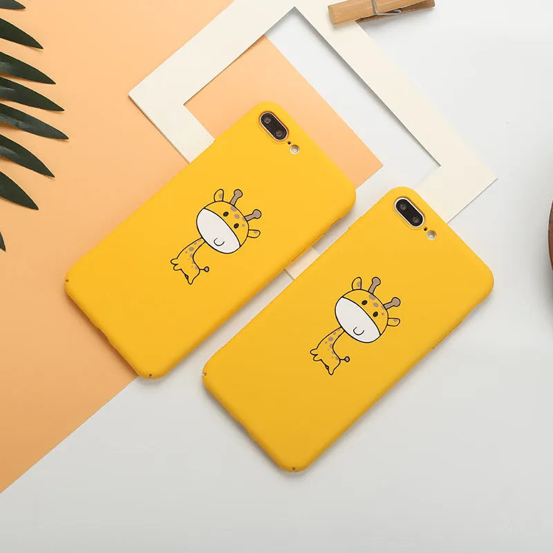 Yellow patterned polycarbonate phone case for iPhone models on a white background.