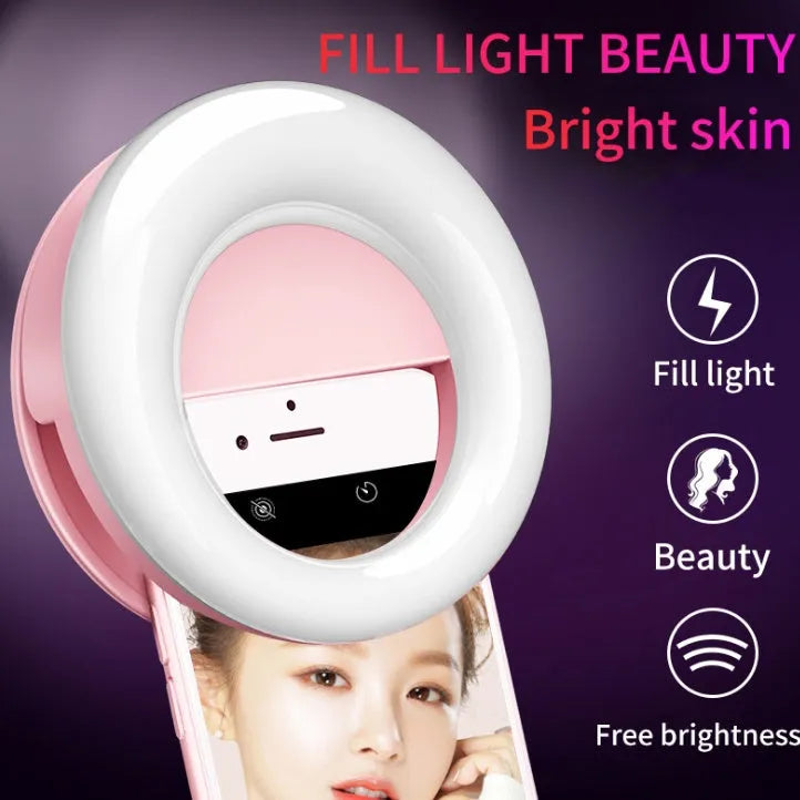 WQ-20 80mm round LED self-timer fill light in green or pink with USB rechargeable battery and stepless dimming