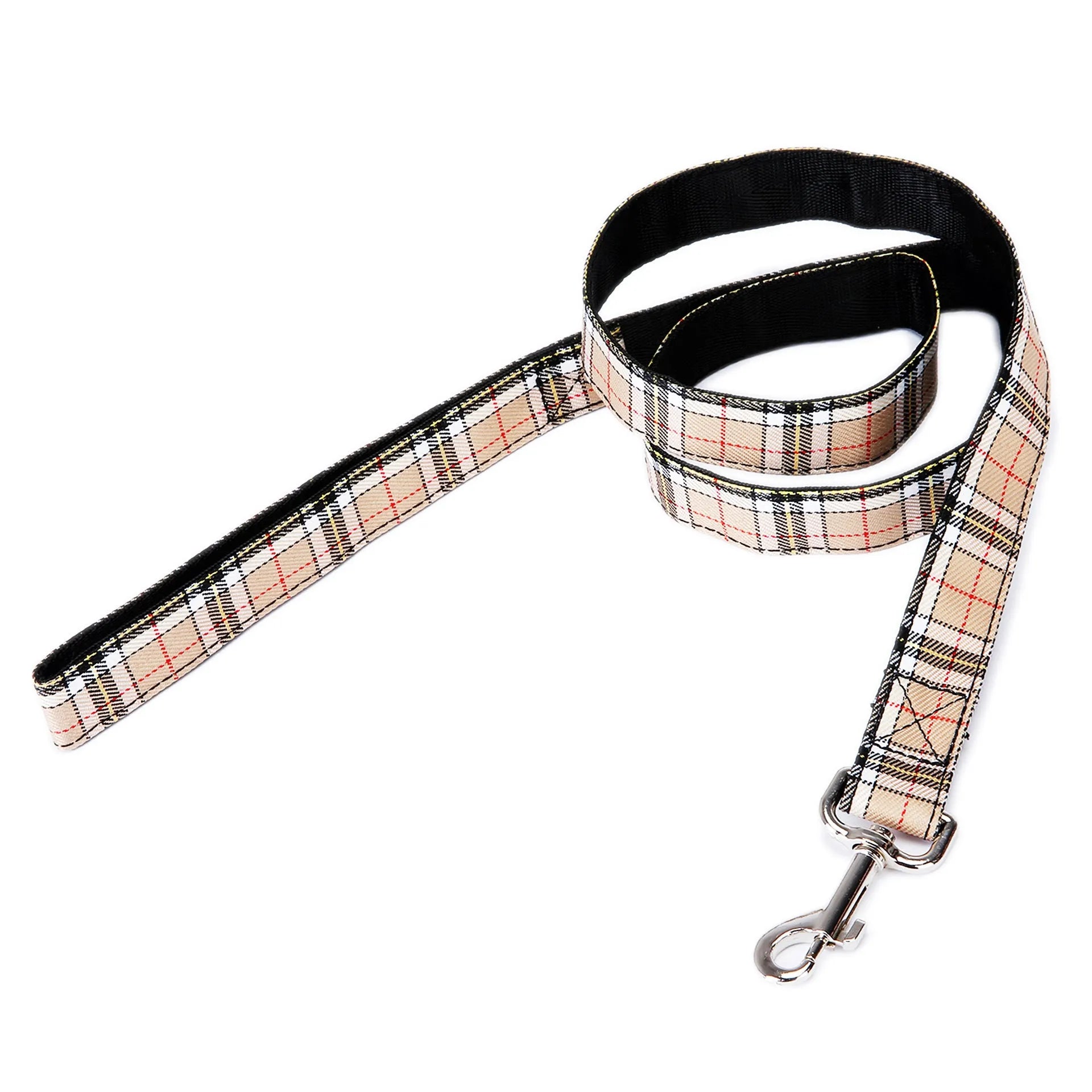 Black Christmas pet traction rope with plaid stripe pattern, 120cm imitation nylon extension strap