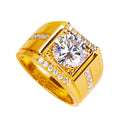 Men's adjustable geometric diamond zircon ring in gold electroplated colours