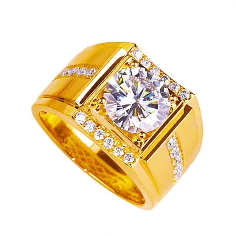 Men's adjustable geometric diamond zircon ring in gold electroplated colours