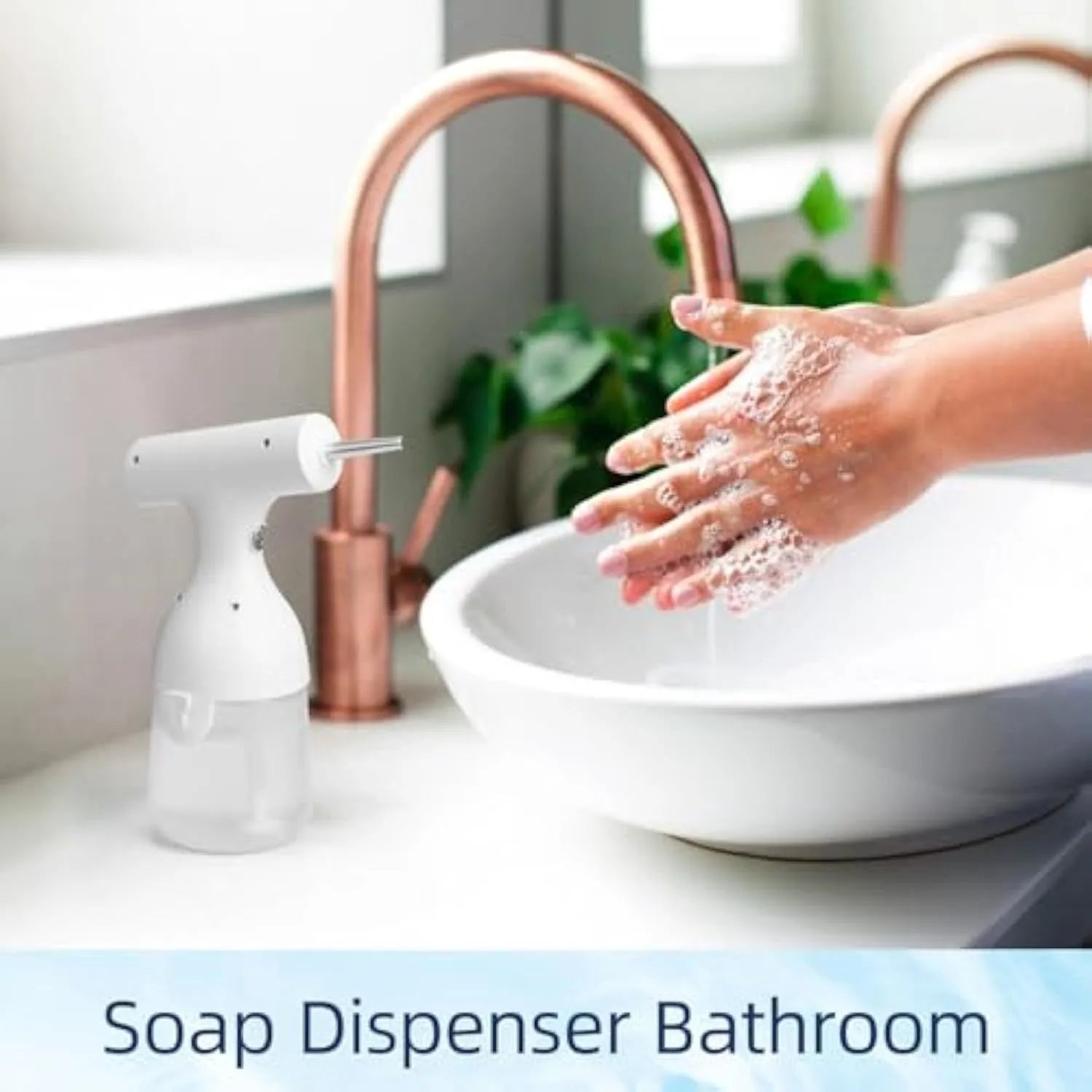 White electric foam soap dispenser with two nozzles for pet bathing and household cleaning