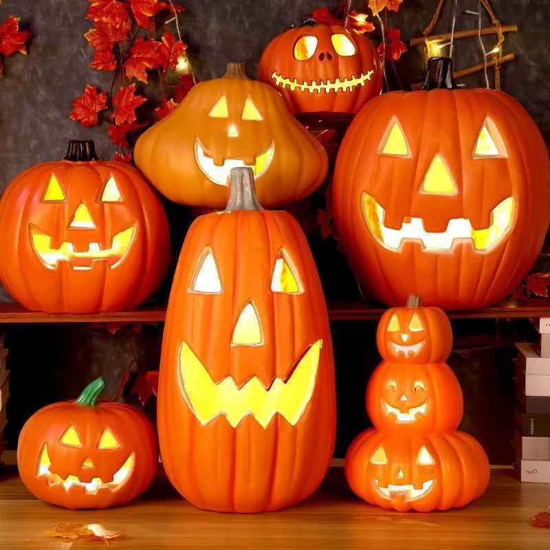 Plastic pumpkin lamp prop 30x28x26cm hollow out luminous European style Halloween decoration