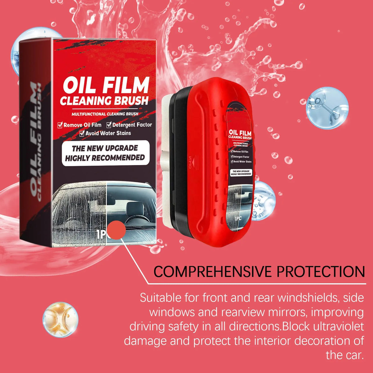 Red oil film brush gift box car windshield cleaner kit with cleaning suit, 7.2 x 10.5cm