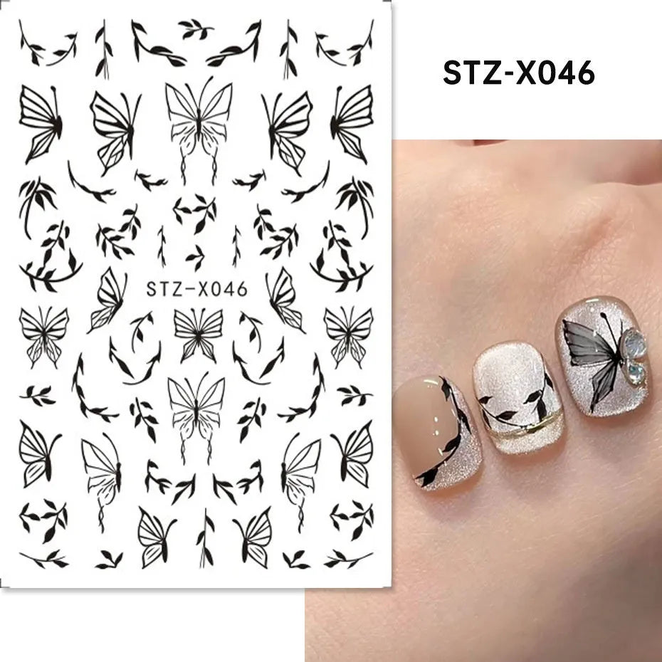 Black and silver striped cartoon pattern nail stickers with plastic application tool
