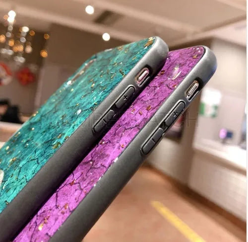 Gold foil epoxy detail on mystery purple silicone phone case for smartphones