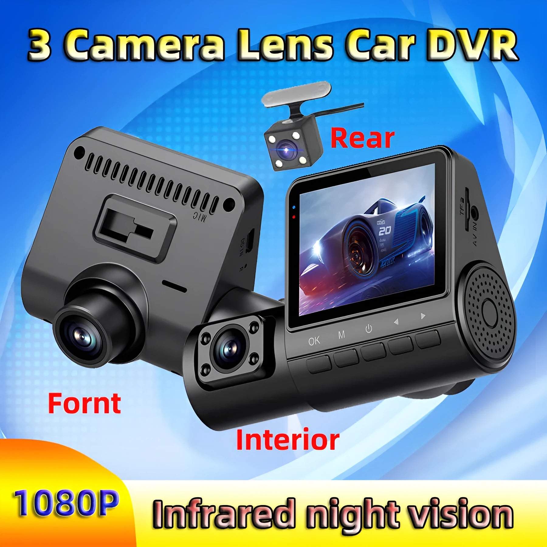 Black car recorder with touch screen for 1080P high-definition video recording