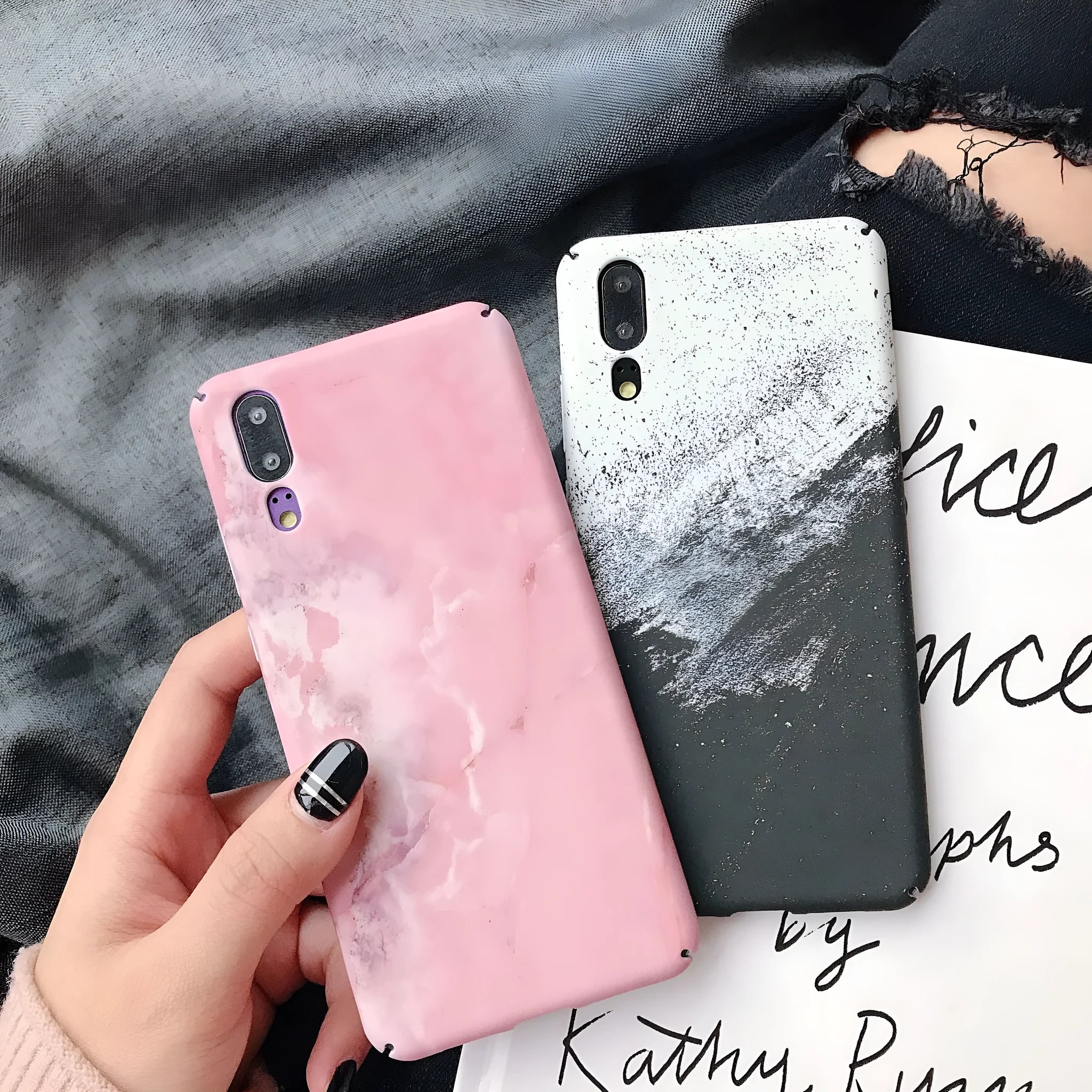 Painted pure colour phone case for Huawei and Honor smartphones in black and pink options