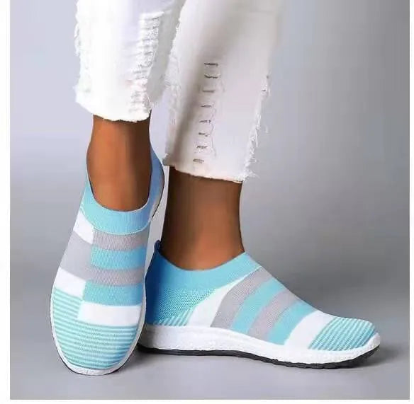 Women's knitted sock slip on sneakers with breathable mesh upper, foam sole, available in five colours sizes 35 to 43