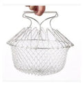 23cm square stainless steel foldable deep fry basket with mirror finish
