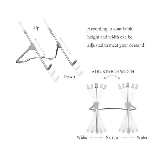 Grey adjustable mobile phone and laptop stand made from aluminium alloy and plastic