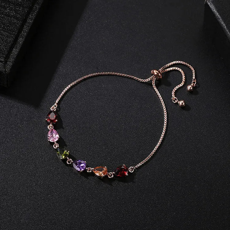 Fashion simple copper bracelet with zircon inlays in geometric shape on woman's wrist