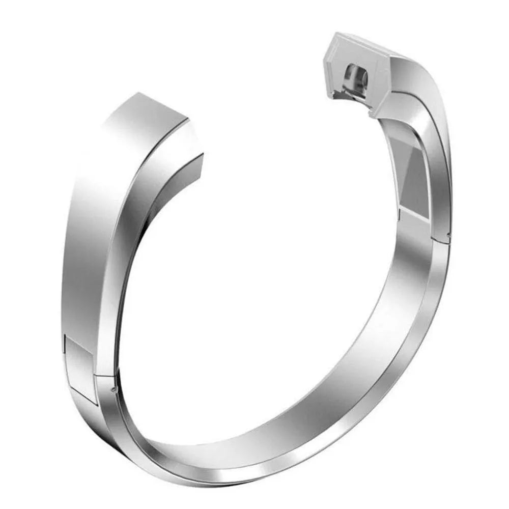 Stainless steel replacement bracelet strap for Fitbit Alta smart watch with deployment buckle clasp.
