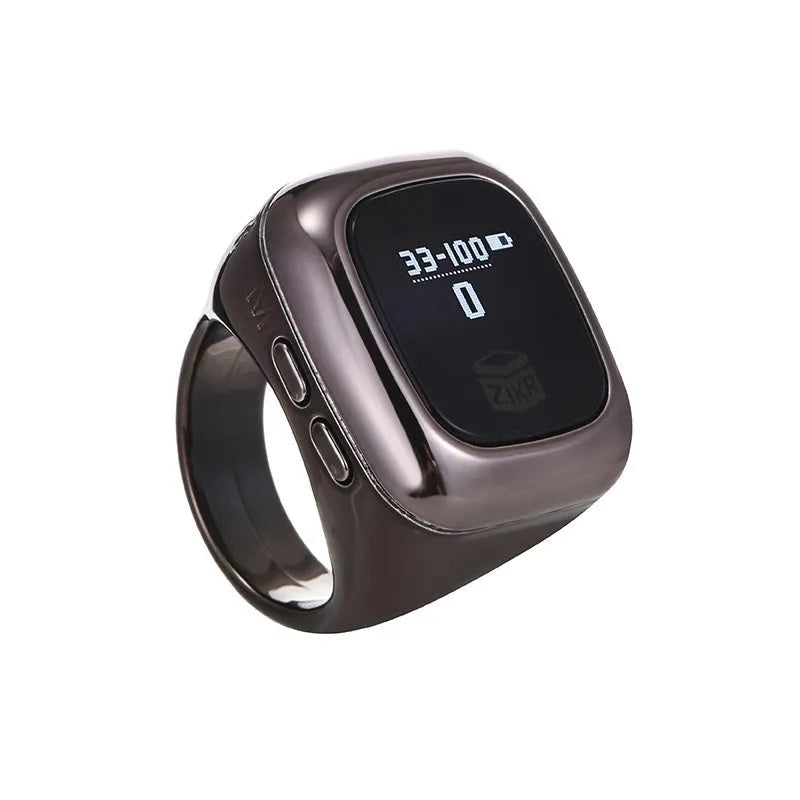 Al-fatiha digital electronic wrist counter with display screen shown in multiple colour options.