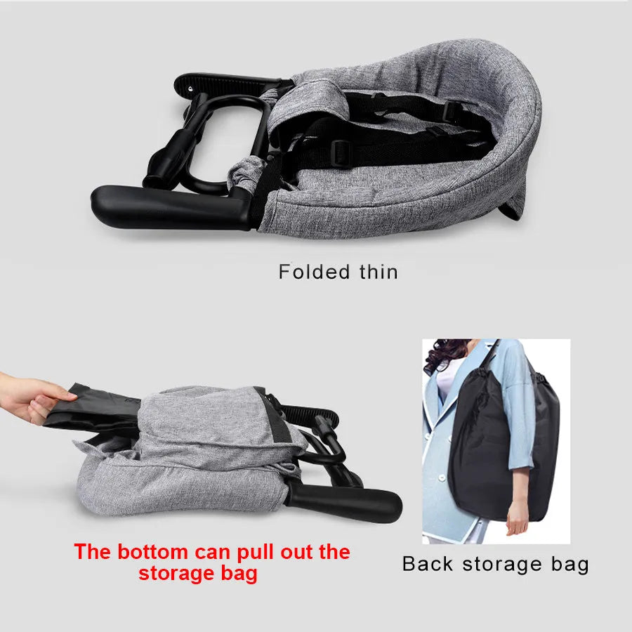 Portable baby high chair seat cover with safety belt in blue colour expanded on dining chair