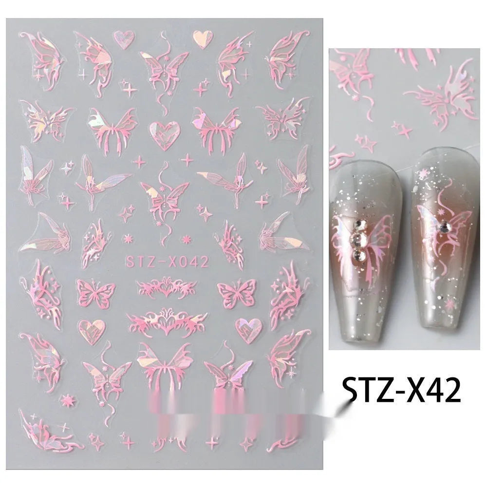 Black and silver striped cartoon pattern nail stickers with plastic application tool