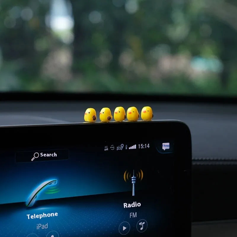 Set of small plastic yellow duck cartoon ornaments for car dashboard decoration