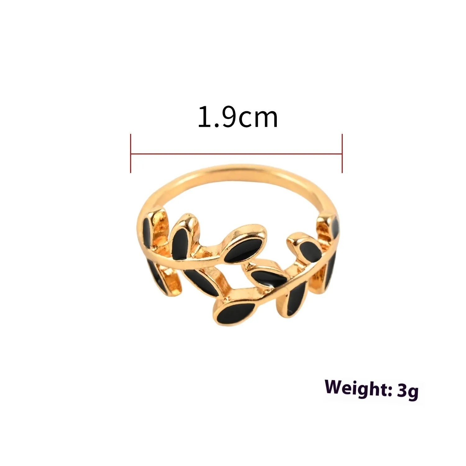 Gold geometric leaf design finger ring with floral elements and electroplated finish