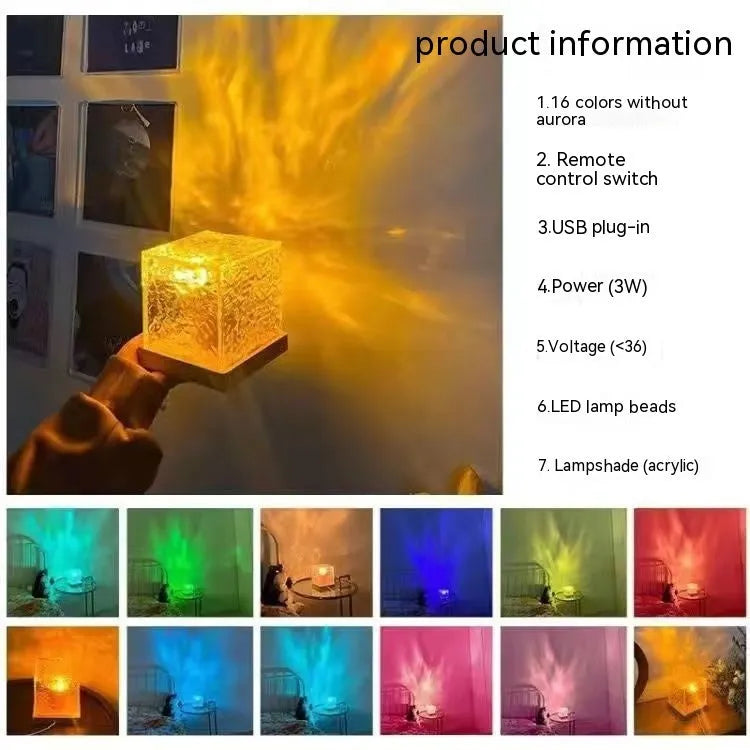 Geometric USB-powered rotating water ripple projection night light with remote control