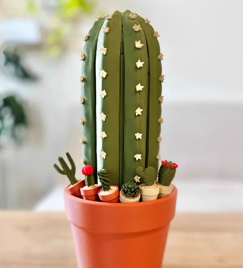 Full magnetic cactus succulent theme chess set with 24 3D printed PLA pieces on a board